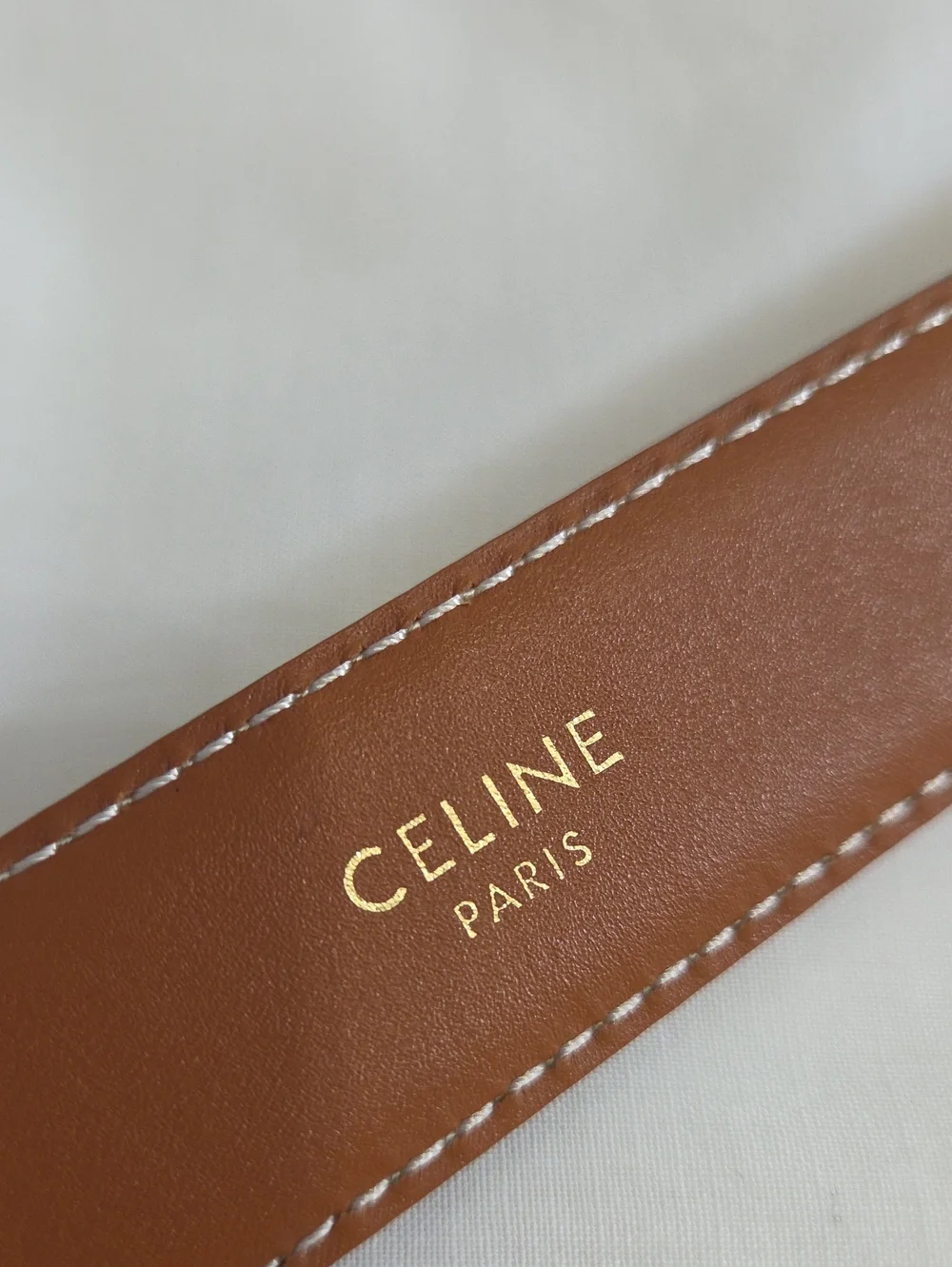 Celine Triomphe Belt Camel Brown Leather 85cm